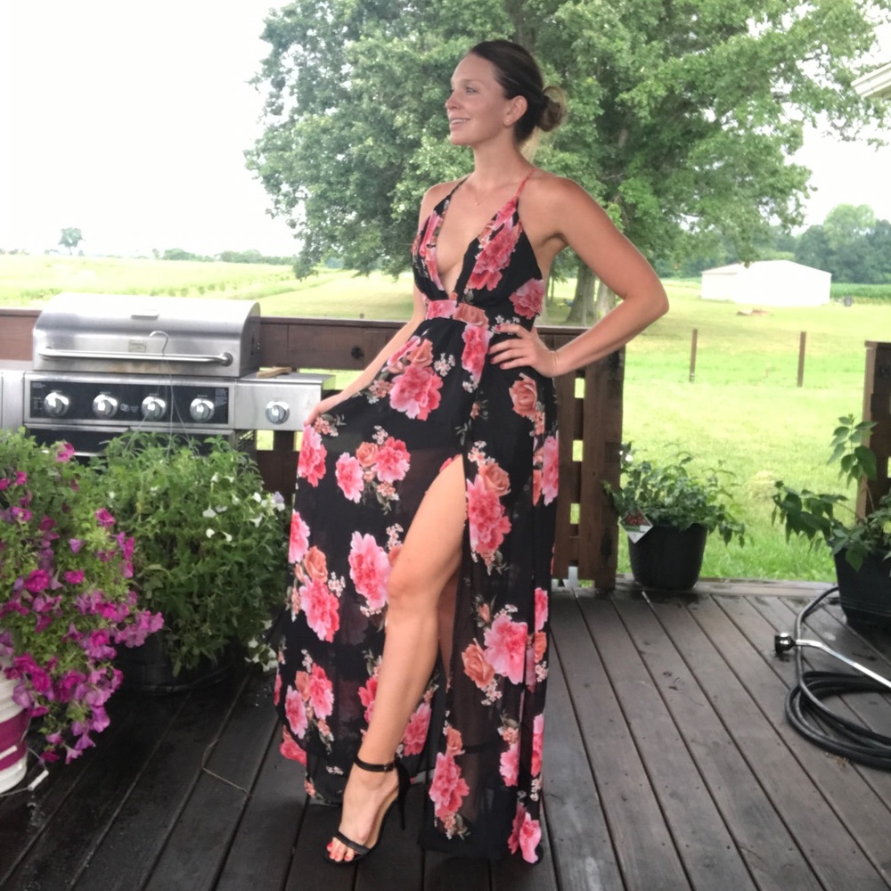 Windsor Floral Print Silk Dress Medium Maxi